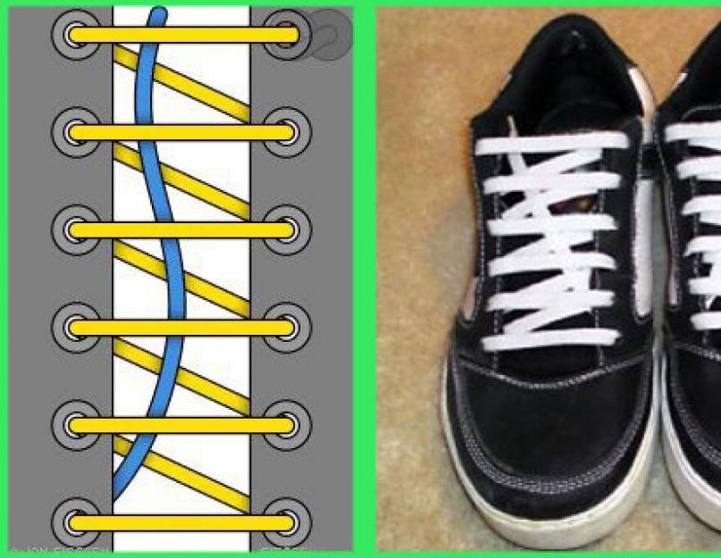 Интересная шнуровка кроссовок на 6 дырочек. Шнуровка обуви. отличных идей для шнуровки