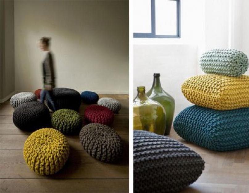Вязаные круглые подушки спицами схемы. Идеи для вязания стильных диванных подушек. Подушки на диван в виде сердечек