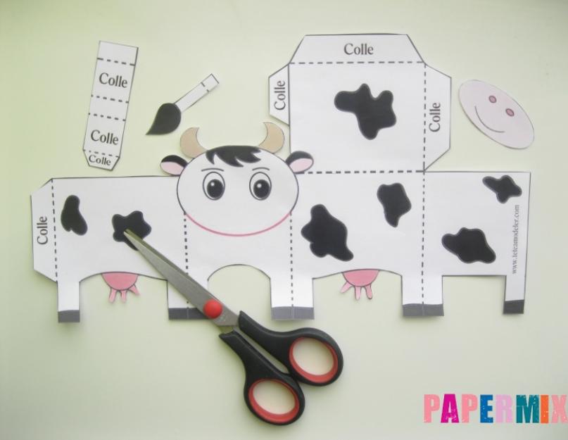 Как сделать объемную корову по шаблону из бумаги своими руками. Играем с маленькими вайшнавами: Коровы из картона Как сделать корову из коробок