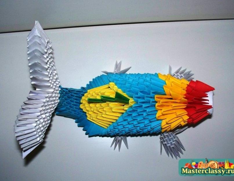 Плоские рыбки оригами из модулей. Простая рыбка оригами Как сделать из треугольников рыбу