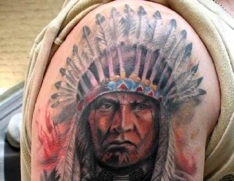 Татуировки для мужчин индейские. Тату индеец и их значение. Татуировка с изображением портрета индейца
