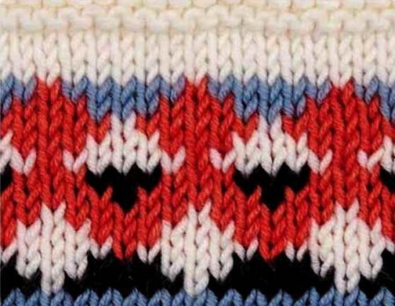 Małe wzory żakardowe ze schematem drutów. Knitting - żakard i norweski dwukolorowy. Szczegóły dotyczące robienia na drutach wzorów żakardowych na drutach według wzorów