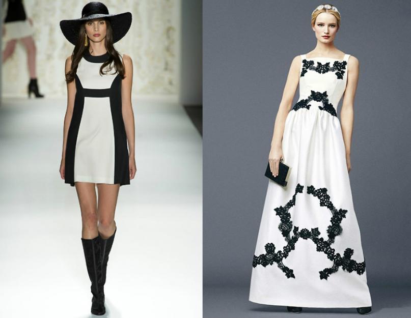 Černobílé šaty jsou módním trendem sezóny.  Co nosit k módním černobílým šatům Modely šatů kombinující bílou a černou
