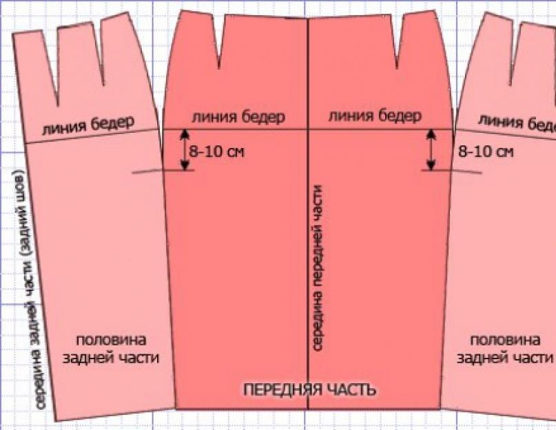 High-waisted midi skirt pattern.  Pencil skirt pattern for beginners.  Construction of the pattern step by step, cutting and sewing the skirt with your own hands.  Side seams of belt parts