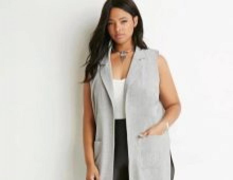 Vests and sleeveless jackets of large sizes for obese women. Waistcoats for overweight - hide and emphasize Women's vest size 58 lengthened with needles