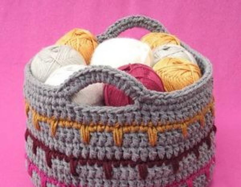 Flowers in knitted baskets.  Volumetric flowers in a basket, crocheted.  Master class.  Square basket made of knitted yarn